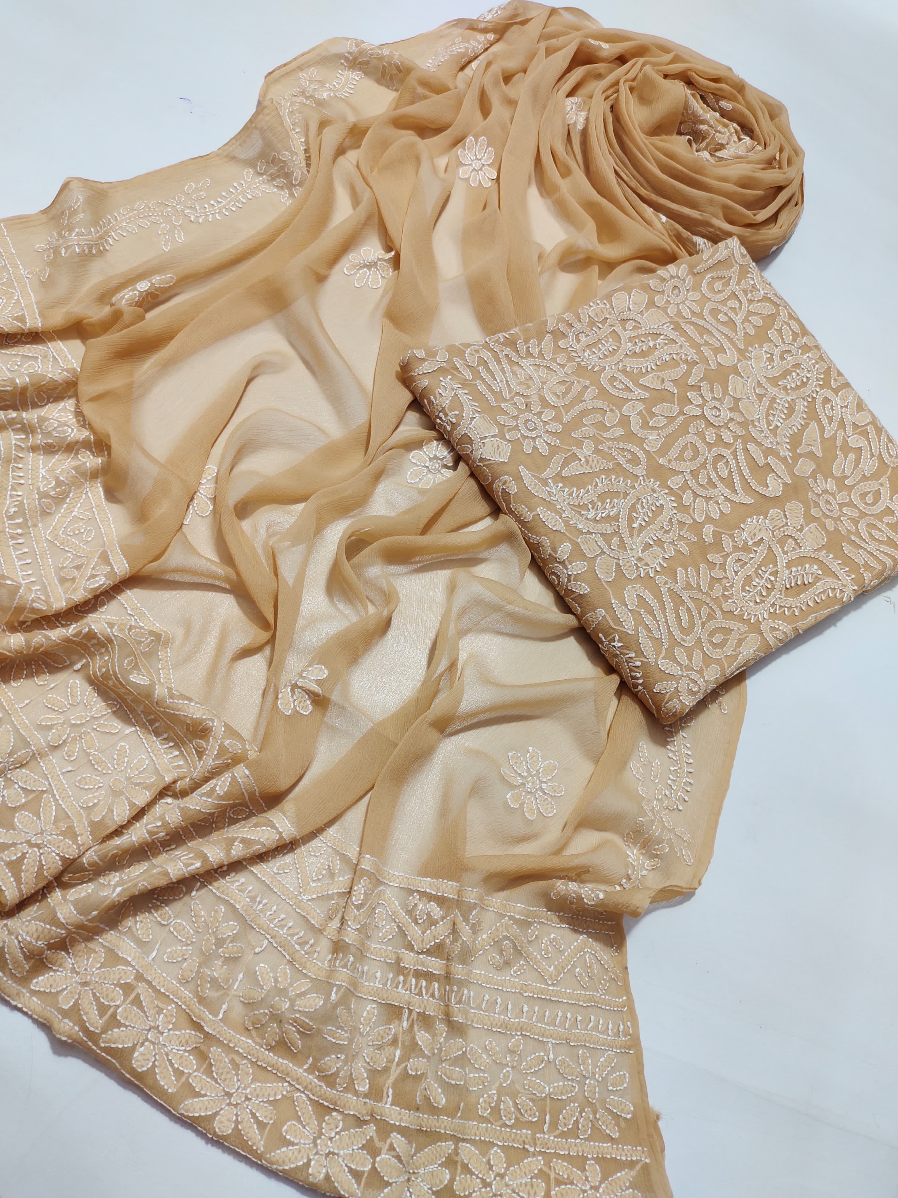 Ivory Glow – Hand Embroidered Light Beige Raw Silk Suit
